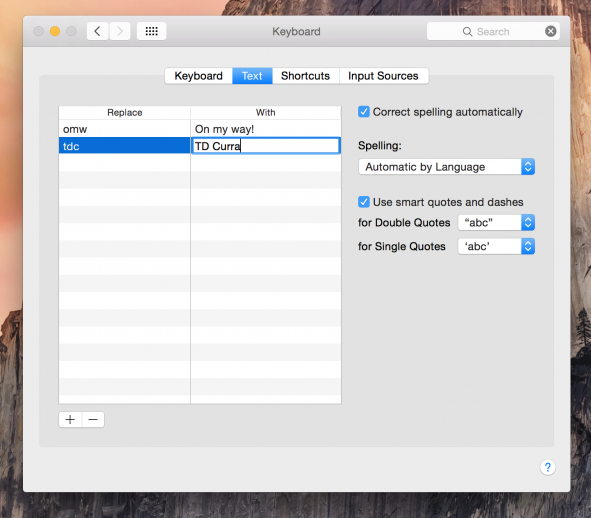 Text shortcuts on Mac