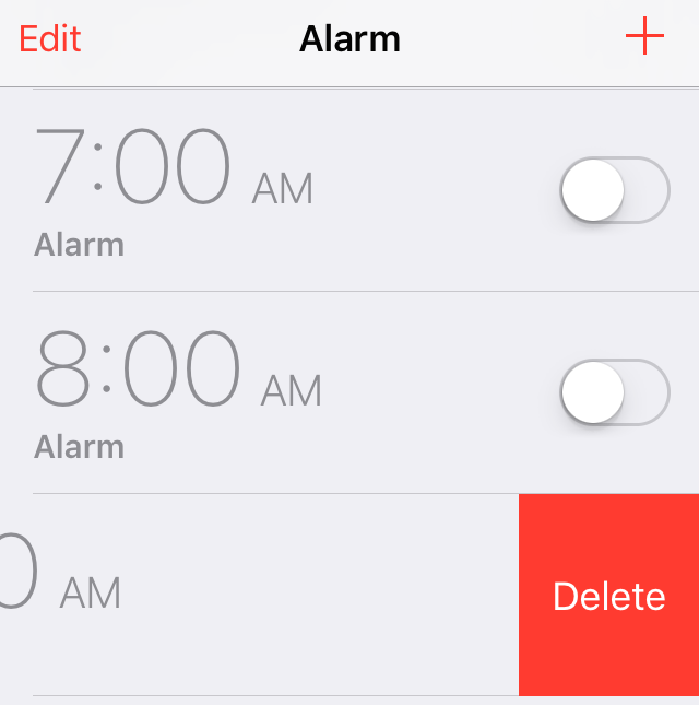 delete alarms in iOS 9