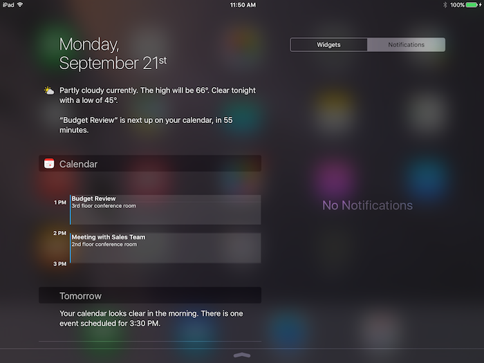 New Notifications in iOS 9 iPad