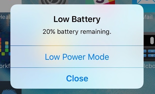 low power mode from the low battery dialogue box