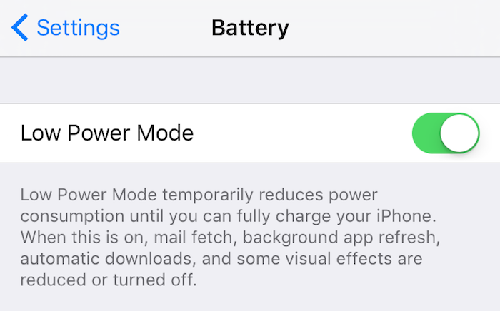 turn on low power mode in settings