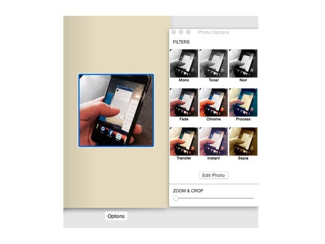 filter options while creating a photo book on Mac