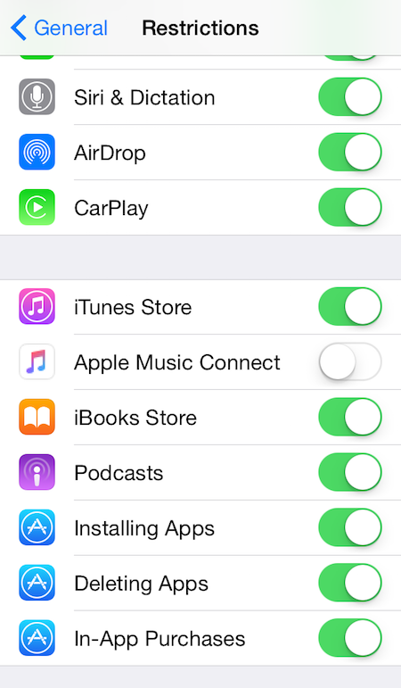 restrictions in iOS