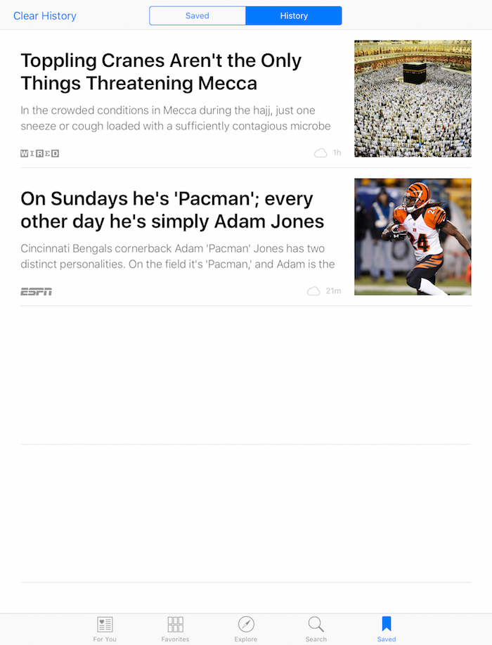 The Saved section of News app