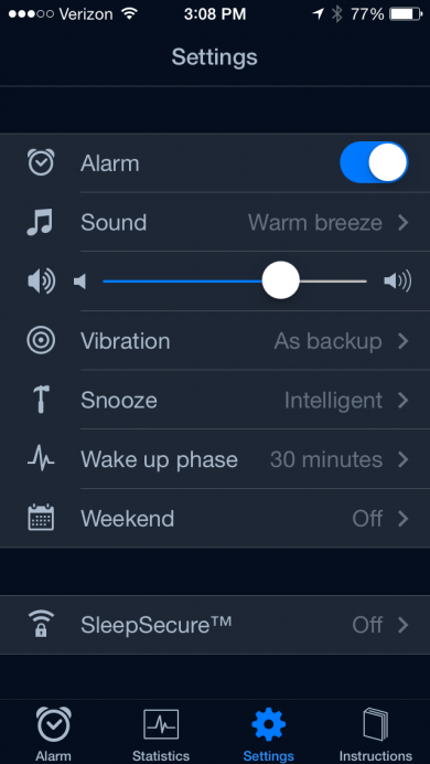 Sleep Cycle Alarm Clock settings