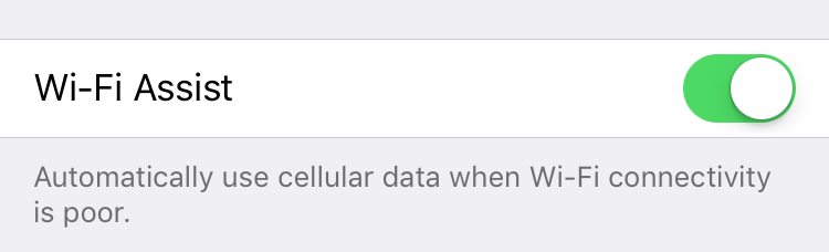 Wifi Assist in iOS 9 Settings